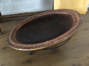 Beautiful Asian earthenware bowl on stand.